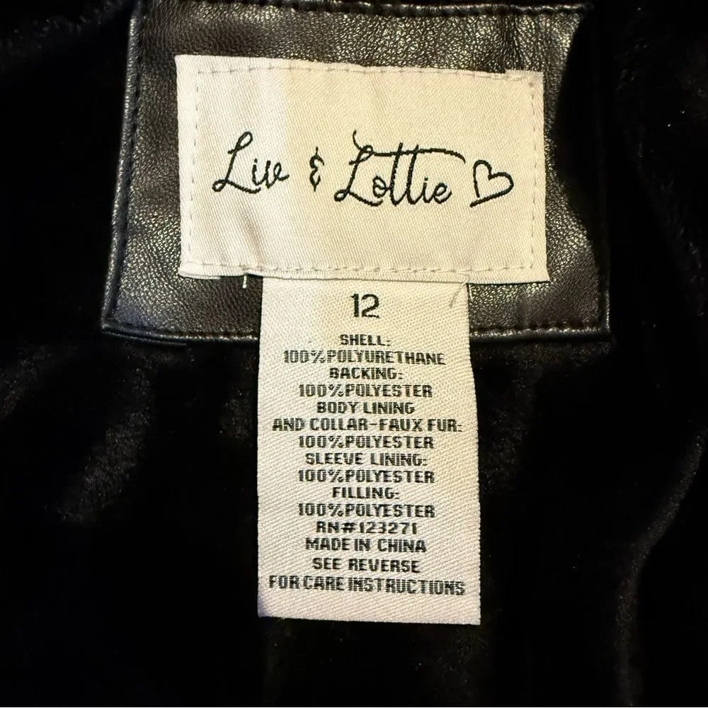 Liv & Lottie Girls Faux Leather Puffer Jacket Size 12 NWT Winter Trendy Urban